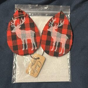 Red Plaid Reindeer fre much hook earrings